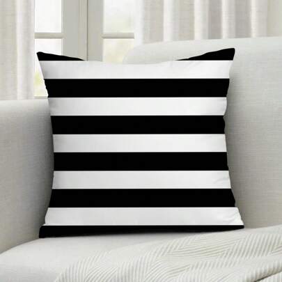 1 funda de almohada clásica a rayas negras y blancas, adecuada para todas las estaciones (primavera, verano, otoño e invierno), para sofá, silla y coche