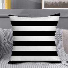 1 funda de almohada clásica a rayas negras y blancas, adecuada para todas las estaciones (primavera, verano, otoño e invierno), para sofá, silla y coche