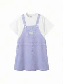 Balabala Tween 女童夏装儿童连衣裙2024夏季中大童牛仔连衣裙 - 紫色 - 查看 4