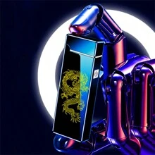 1入組無火電子龍型打火機 - 可充電USB等離子防風雙弧打火機男女適用 黑色龍紋(ABS) - 黑色 - 查看 5