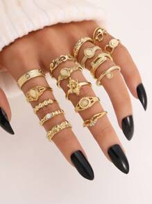 16入組波西米亞風格女士戒指套裝