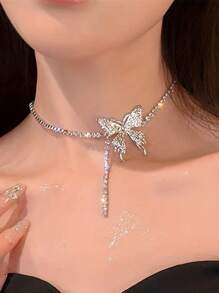 CVNANA 1入組搶眼的Y2K風蝴蝶流蘇頸鏈-迷人的鑽石晚會項鍊，適合時尚青少年 - 銀色 - 查看 10