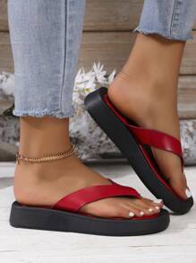 New Arrival Women Casual Comfortable Beach Party Flip Flops Flat Sandals With Leather Toe Thong For Home - Red - View 3