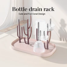 1 Pc Baby Bottle Storage Box With Dust-Proof Cover And Drainage Rack, Water Cup Holder, Drying And Storage Rack For Baby Bottles - Pink - View 1