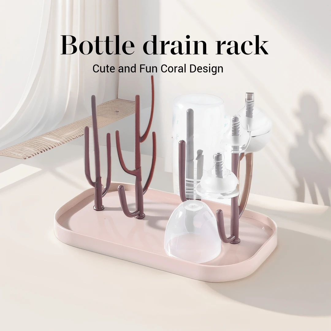 1 Pc Baby Bottle Storage Box With Dust-Proof Cover And Drainage Rack, Water Cup Holder, Drying And Storage Rack For Baby Bottles - Pink - View 1