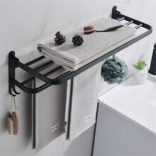 Bathroom Perforated Towel Rack, Space Aluminum Black Bathroom Storage Rack, Folding Towel Rack, Hook, Bathroom Storage And Storage Hardware Hanger