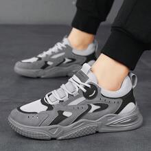夏季男士運動鞋，2024年新款透氣防滑耐磨休閒鞋，軟底，適用於跑步和日常穿著 - 灰色 - 查看 3