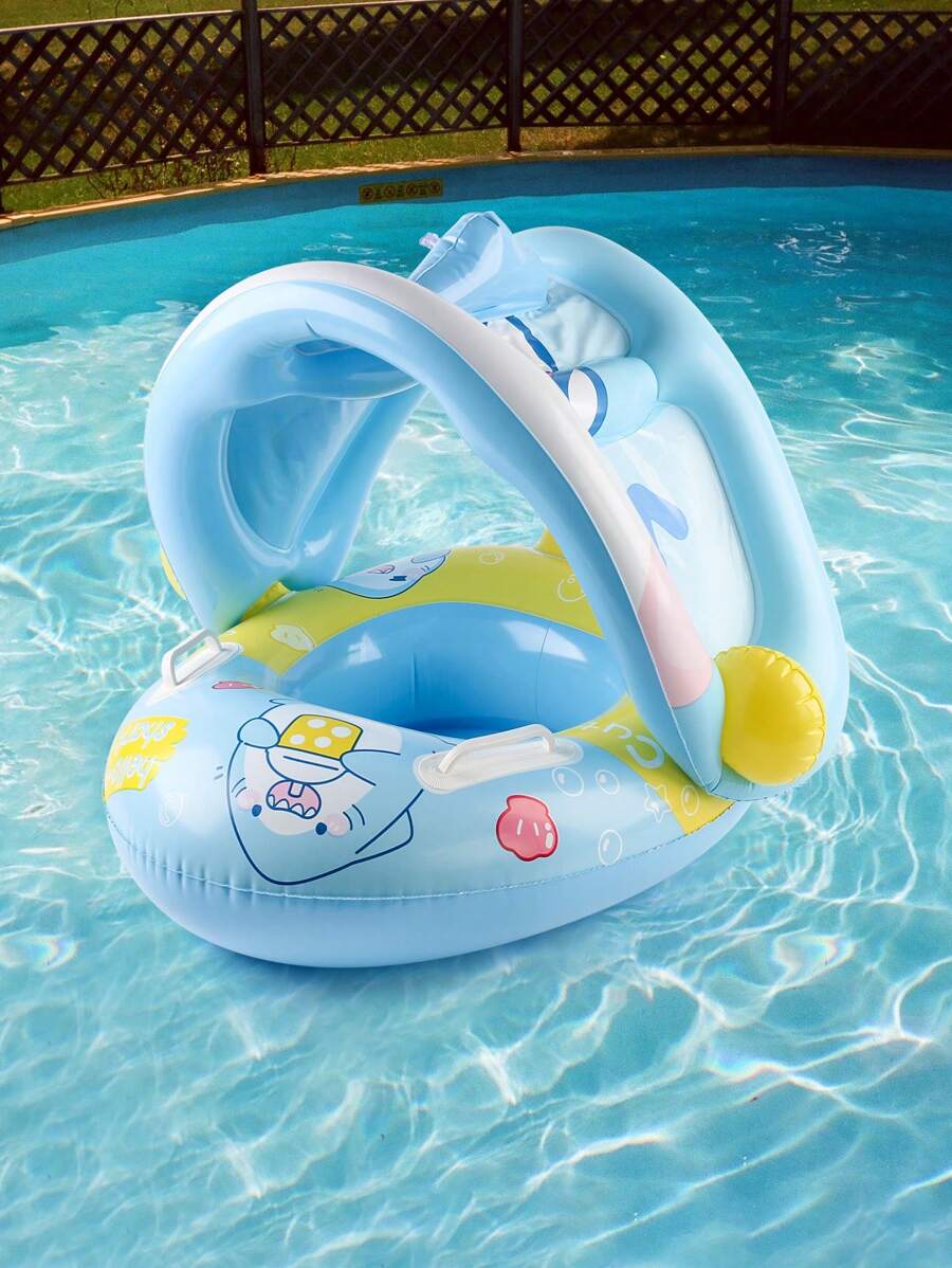1pc Inflatable Animal Shaped Ring With Sunshade, Summer Recreational Must-Have For Beach, Pool, Party, Sun Bathing