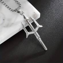 SeuSuk 新的朋克風格波賽頓三叉戟垂墜項鍊，男士休閒簡約海灘派對配飾 - 銀色 - 查看 4