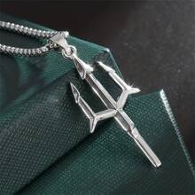 SeuSuk 新的朋克風格波賽頓三叉戟垂墜項鍊，男士休閒簡約海灘派對配飾 - 銀色 - 查看 5