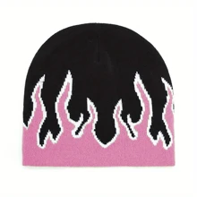 Y2K 风格火焰图案个性化街头便帽，朋克骷髅针织帽，男女通用，适合日常休闲穿着、户外运动，也可作为节日礼物 - A - 查看 4