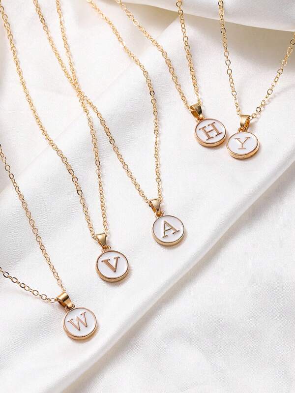 1pc Minimalist Enamel White A-Z Letter Pendant Necklace For Women, Birthday Gift