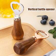 1入不銹鋼瓶開器及相思木手柄，創意立式設計，適用於家庭使用，可開啤酒瓶及易拉罐