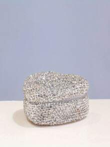 1-2 件，豪华珠宝礼盒，耳环收纳盒，桃形罐，闪亮高端陶瓷水钻镶嵌水钻心形珠宝盒，白色水钻心形收纳盒，水钻镶嵌水钻心形，高端多面玻璃水钻 - 白色 - 查看 9