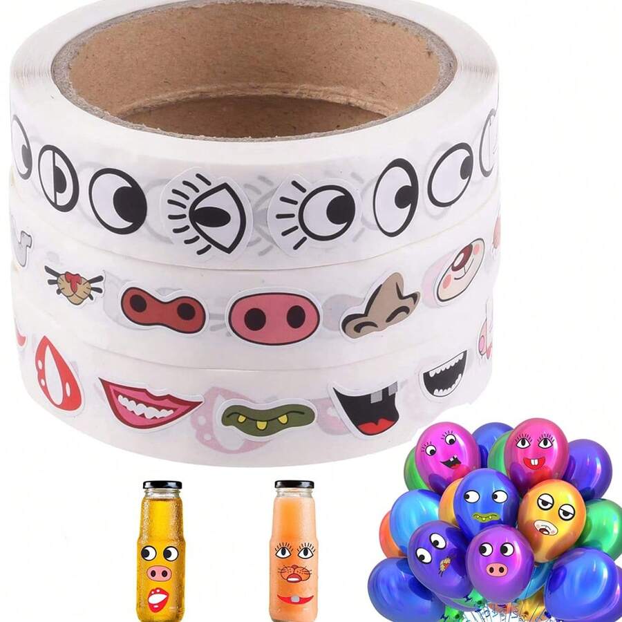 3000 pièces Autocollants pour les yeux, autocollants pour les yeux noirs et blancs et colorés, autocollants adhésifs, accessoires artisanaux DIY - les yeux, le nez, la bouche - Voir 1