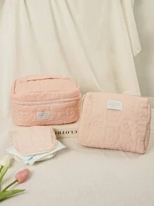 1入組粉色雲形化妝包,分為大、中、小尺寸,高端柔軟旅行化妝用品包,簡約設計,大容量,可攜式手持化妝袋,帶有奶油粉紅色縫線,高美觀、輕巧的化妝品收納旅行包,適用於女生收納化妝品及化妝工具的收納箱 - 粉色 - 查看 2