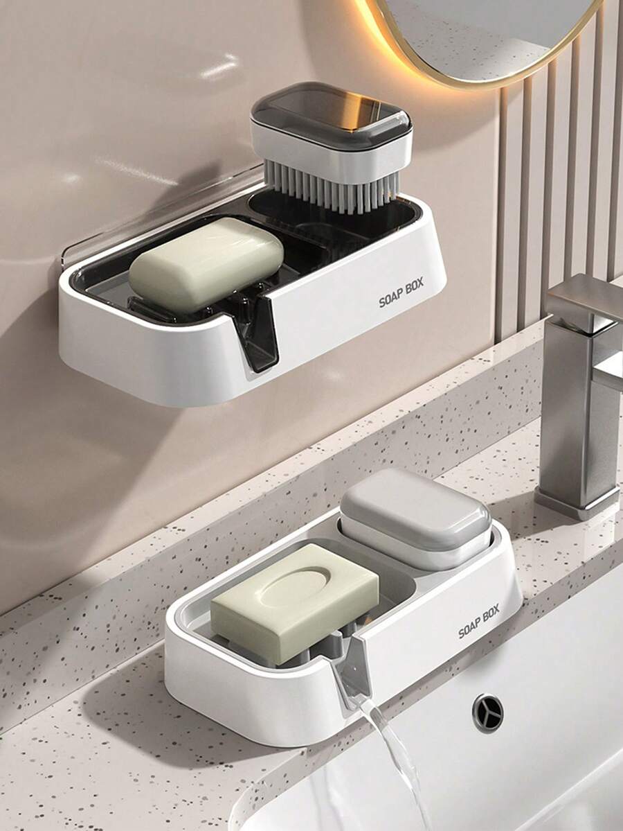 1 Hộp Xà Phòng Hai Lớp Không Khoan Có Chức Năng Thoát Nước Đĩa Xà Phòng Cho Bồn Rửa Nhà Tắm Và Bàn Chải Đánh Răng - Nhiều màu - Xem 1