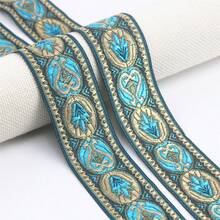 五彩多樣風格繡花編織帶，附金線，適用於衣領、帽子、包裝、裝飾、DIY手工配件 - 薄荷藍 - 查看 9