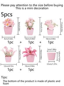 5 chậu hoa hồng và hoa cúc nhân tạo mini màu hồng, thích hợp trang trí tiệc cưới, nhà ở, nhà hàng, trang trí bàn làm việc văn phòng, ngày lễ tình nhân, quà tặng sinh nhật, tốt nghiệp, trang trí mùa thu, trang trí nhà mùa thu, trang trí phòng học trở lại, đồ dùng học tập, cây giả - Hồng - Xem 4