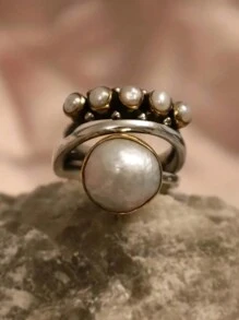 1pc Vintage Style Multilayer Faux Pearl Cocktail Ring For Women Jewelry Accessory