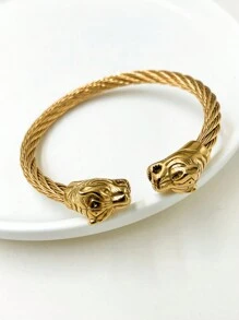 Mazuer Pulseira de Bangle em Aço Inoxidável de Ouro 18K com Cabeça de Animal em Estilo Asiático Antigo e  Retrô Vintage, Design de  de Verão, Adequado para Encontros, Presentes, Festivais, Festas, Uso Diário, Trabalho e Férias