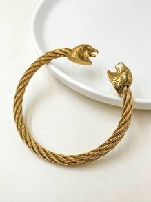 Mazuer Pulseira de Bangle em Aço Inoxidável de Ouro 18K com Cabeça de Animal em Estilo Asiático Antigo e  Retrô Vintage, Design de  de Verão, Adequado para Encontros, Presentes, Festivais, Festas, Uso Diário, Trabalho e Férias