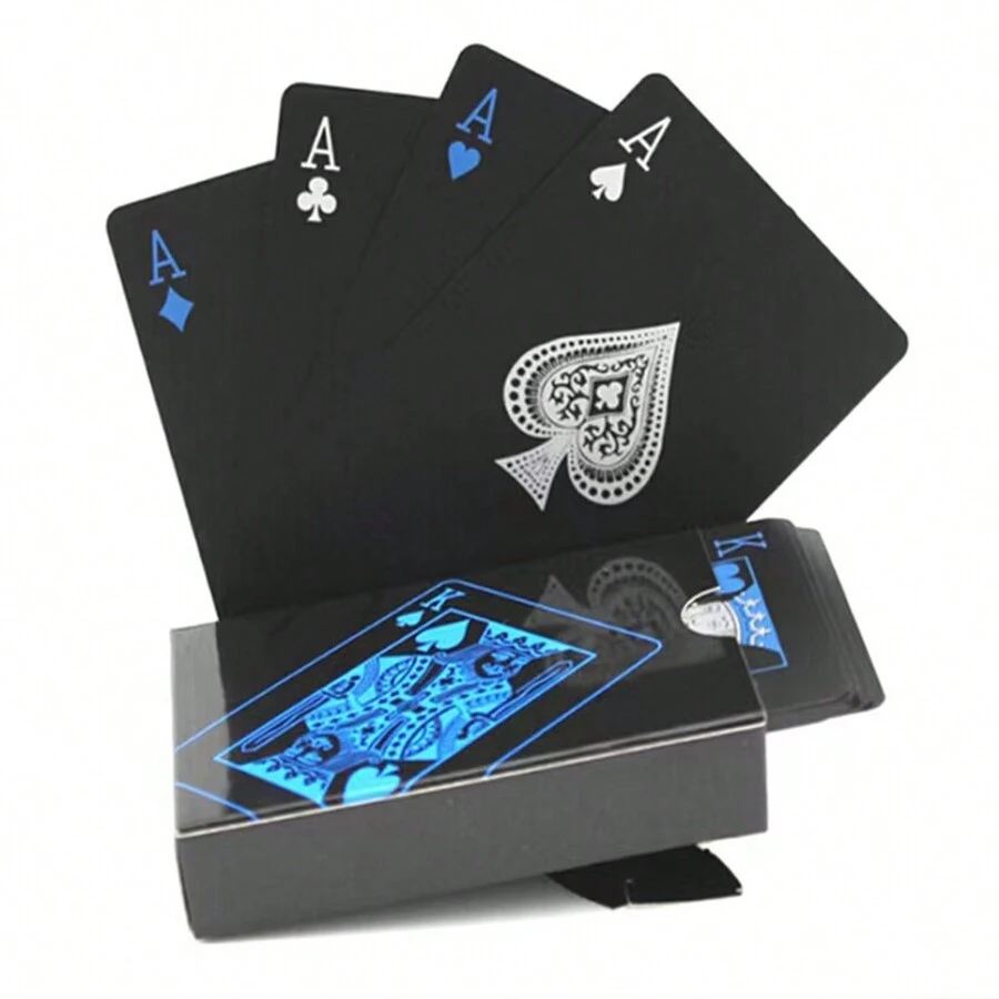 1pc Durable PVC Waterproof Black Plastic Playing Cards For Home Gathering - Black - View 1