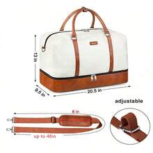 男士/女士週末旅行提包,設有鞋收納格和載具手柄,皮革健身包,適用於商務旅行、運動、學校、假日旅行,夜宿包,經典奢華的旅行套件,旅行必備品及其配件 - 白色 - 查看 6