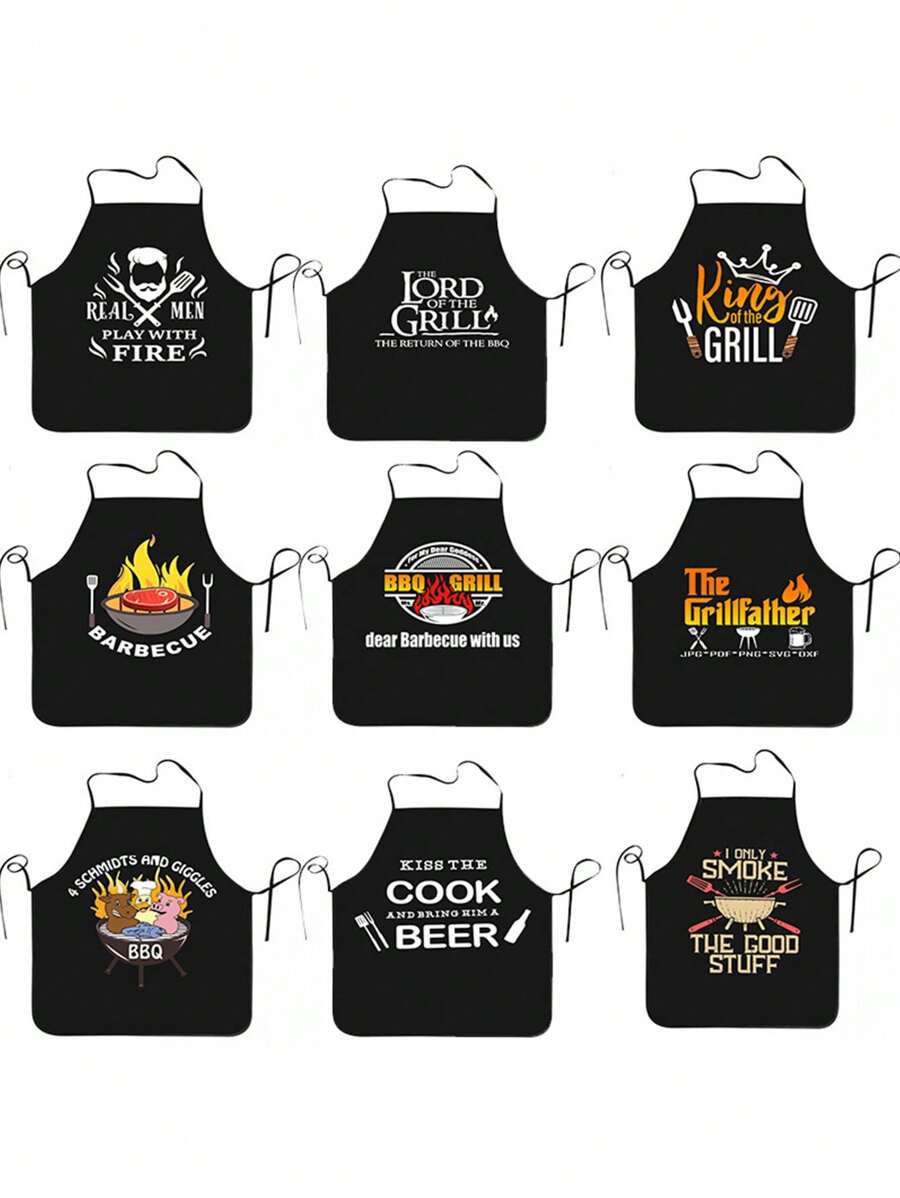 1入組聚酯麻烤肉樂趣印花防水簡易頸掛圍裙 - 彩色 - 查看 1