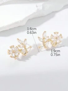 Hihho 2入組時尚個性化閃爍微嵌入方形氧化鋯八角星形耳爬式女士耳環珠寶，情人約會禮物 - 金黃色 - 查看 8