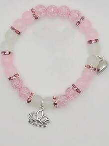 2Pcs Fashionable Bead Bracelets With Lotus &Crown Pendant ,Best Friend Bff Matching Bracelets For Couples Women Men