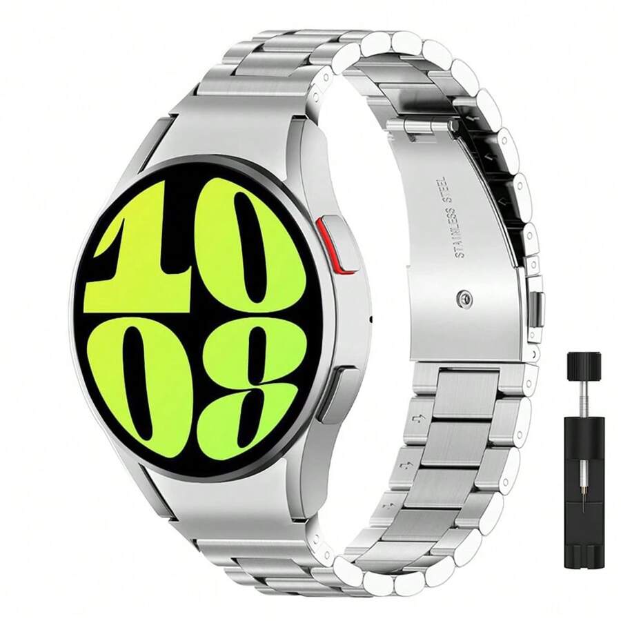 適用於三星Galaxy Watch 6經典款47mm 43mm 5 Pro 45mm手環無縫不間斷不銹鋼表帶Galaxy Watch 4 5 6 40mm 44mm 4經典款46mm 42mm彎曲表帶 - 銀色 - 查看 1