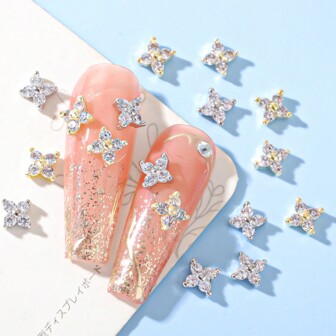12/24pcs Japanese Style Mini Clover Nail Rhinestones, Luxury Metal Clover Manicure Rhinestones, Ins Style High-End Nail Metal Decorations DIY Nail Charms Nail Gems Nail Supplies Minimalism Nail Art Nails Rhinestone Jewelry