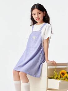 Balabala Tween 女童夏装儿童连衣裙2024夏季中大童牛仔连衣裙 - 紫色 - 查看 3