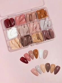 VV MEI JIA ER 288-tlg. (gemischtes Set mit 12 Farben, Nude-Look) mittellange aufklebbare Nägel, künstliche Acrylnägel, vollständige Abdeckung, feste, glänzende aufklebbare Nägel, künstliche Nägel für Frauen und Mädchen, DIY-Nagelset mit Aufbewahrungsbox, Nagelzubehör