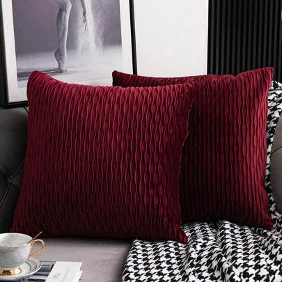 1/2pcs Burgundy Velvet Wavy Striped Pillow Cover, Square Cushion Case, Holiday Home Decor Pillow, Soft & Comfortable Fabric, Modern Decor For Sofa, Bedroom, Dorm