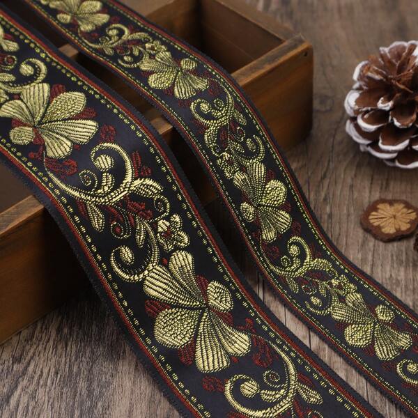 ZNZAKKA 1 Yard Black Jacquard Ribbon Vintage Floral Embroidery Ribbon For Sewing Crafting, Clothing Accessories