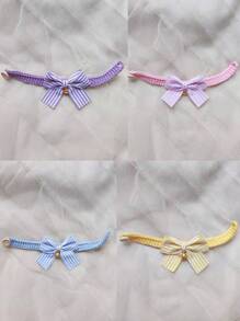 1pc Handmade Knitted Pet Collar With Colorful Bowknots For Cats And Dogs, Small Size - Multicolor - View 2