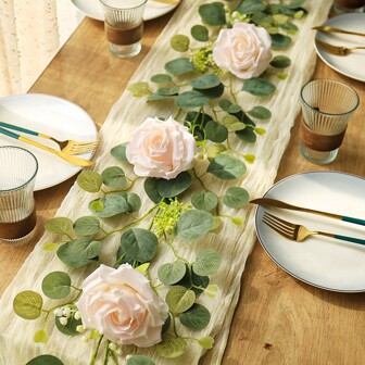 1pc 68.89inch/175cm Artificial Flower Vine For DIY Wedding Party Table Decoration, Festive Celebration Backdrop, Outdoor Home Decor With Eucalyptus Leaves And Rose Flowers