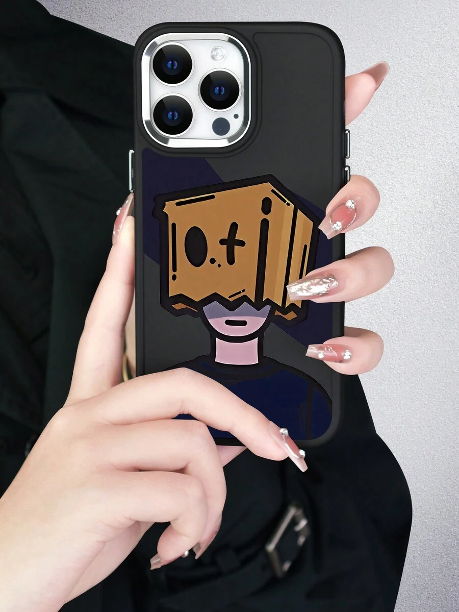 1pc Paper Man Eye-Care Electric Plating Rim Photo Frame Frosted TPU Protective Phone Case All-Inclusive Soft Shell Compatible With IPhone 7/8/11/12/13/14/15/X/XR/Xs/Plus/Pro/Pro Max/SE2 Series - Black - View 1