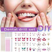 DIY鑽石扁鑽套裝，適用於DIY工具，牙鑽，牙鑽首飾，專用鑽用於將珠寶黏貼到牙齒上; 可與材料一起DIY - 彩色 - 查看 10