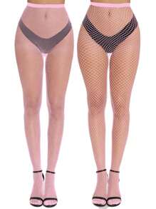 4 Pairs Of Sexy Pink Fishnet Stockings For Women, Hollow Out Anti-Hook Small Mesh Tights