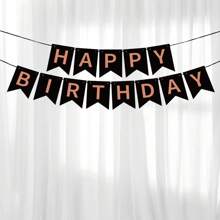 1set Gold Foil Happy Birthday Banner, Birthday Party Decorations, Triangle Flag Bunting For Party Props And Supplies,Christmas