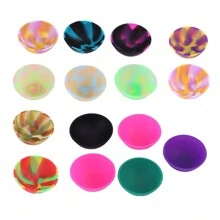 1/5/10 Peças Recipiente de Silicone para uso Doméstico, Tigela, Pote 67mm Multicolorido, Acessórios para Fumo de Ervas, Cores Aleatórias com Latas de Armazenamento de Metal 53mm