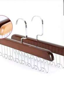 1pc Multi-Functional Wooden Clothes Hanger, Suitable For Storing, Drying, And Organizing Underwear, Vest, Hanging In The Wardrobe, A Magic Tool For Collecting Bra, Sling, Vest, Solid Wooden Clothes Rack For Home, Organizing Hanger For Pantyhose, Underwear. - Coffee Brown - View 2