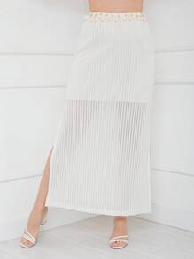 Conjunto, feminino, adulto, saia longa, abertura lateral,conjunto top, crooped,saia reta, justa, com fendas laterais, aberturas, justo no corpo SHEIN, SAIA LONGA, blusinha alça, conjunto, festa, dia a dia - Branco - Visão 6