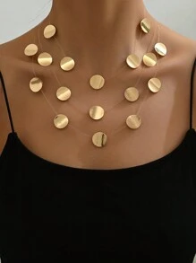 1pc Silver Fashion Metal Geometric Circle Multi-Layer Stackable Invisible Necklace Party & Holiday Jewelry