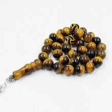 Regalo de Ramadán Tasbih de Ojo de Tigre Natural con Rosario Islámico de Algodón Hecho a Mano Trabizona Musulmán de 33 Cuentas de Oración Accesorios de Moda Árabe