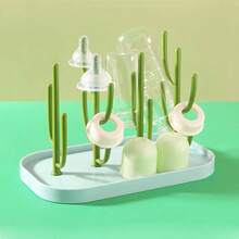 1 Pc Baby Bottle Storage Box With Dust-Proof Cover And Drainage Rack, Water Cup Holder, Drying And Storage Rack For Baby Bottles - Pink - View 2