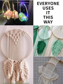 Conjunto de 3 bastidores de bordado em ponto cruz bege feitos à mão, feitos de bambu, usados para apanhador de sonhos, penas, gramado externo, decoração de casamento, parede de sala, decoração de quarto, sino de vento, anel interno com pingente estilo Mori, moldura de ornamento de tecelagem com pingente para presente de festival.